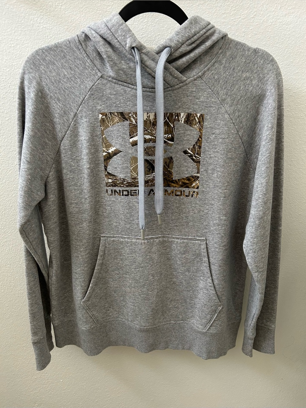 Under Armour Light Gray Hoodie with Camouflage Logo